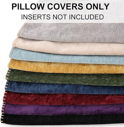 decorUhome Spring Chenille Soft Throw Pillow Covers 20x20 Set of 2, Farmhouse Velvet Neutral Decorative Pillow Covers with Stitched Edge for Couch Sofa Bed Home Decor, Cream White