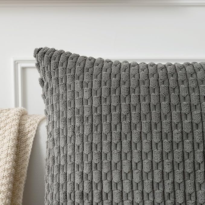 Kevin Textile 14x22 Inch Pillow Cover 1 Pack Boho Decorative Soft Striped Corduroy Lumbar Farmhouse Accent Rectangle Cushion Case for Living Room Couch Sofa Bed, Dark Grey