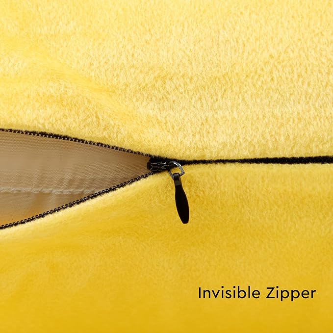 Encasa XO Velvet Throw Pillow Covers 22x22 in (55x55 cm) - Lemon Yellow - No Inserts, Pack of 2 Cases | Solid Plain Dyed Soft & Smooth, Square Decorative Cushion Covers for Living & Bedroom