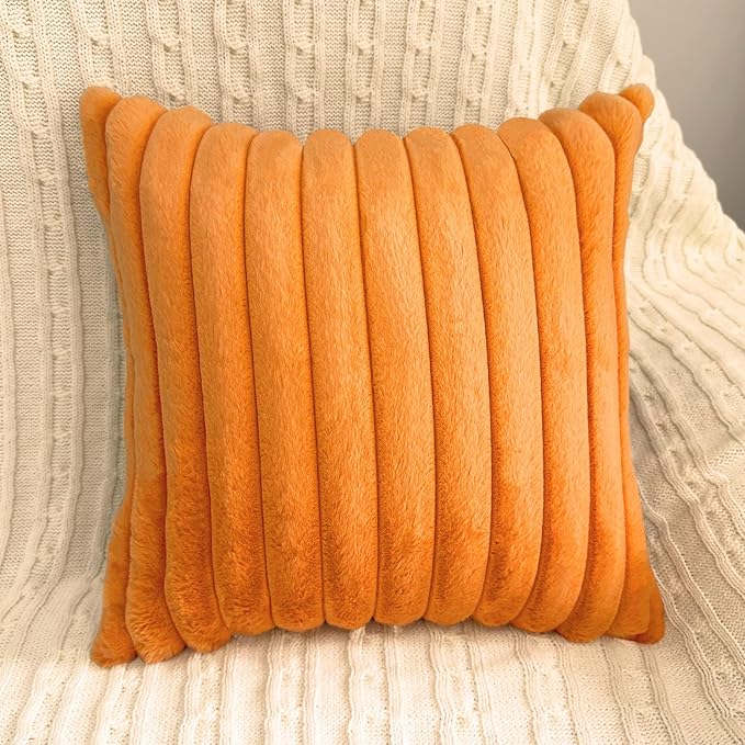 2 Pack 18x18 Pillow Cover Velvet Pillow Covers, Faux Fur Square Throw Pillow Covers for Living Room Decorations Throw Pillow Case, Throw Pillow Cover Cushion Cover for Sofa Bedroom Car, Orange