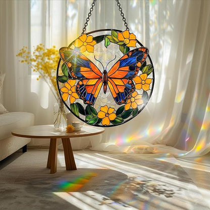 Bimkole Butterfly Sun Catchers Indoor Window - Flowers Acrylic Suncatcher Hanging Decoration for Living Room Bedroom Summer Home Balcony Outdoor Garden Ornaments Decoration 7.8x7.8 Inch