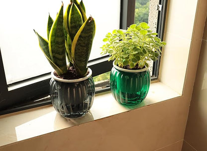 Meicynhoger 4-Pack Plastic Self-Watering Hanging Planter for Snake Plant,Succulents,African Violets - 4.3" Clear Flower/Plant Pot with Hooks for Indoor Outdoor,Table, Balcony, Wall,Garden Green
