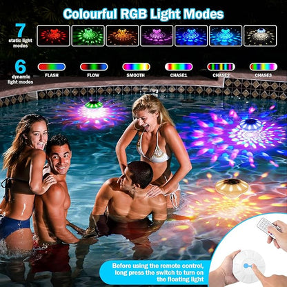 Floating Pool Lights, Pool Lights That Float with Remote, Rechargeable 4000mAh IP68 Waterproof Upper and Lower Color Changing Light with 6 Dynamic Lighting Effects for Bathtub 2 Pack