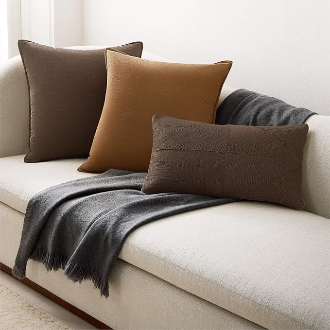 Brown Pillow Covers Pack of 4 Decorative Solid Fall Linen Throw Pillow Covers Soft Accent Boho Farmhouse Couch Pillowcases Modern Home Decor for Living Room Bed Sofa 18x18 Inch