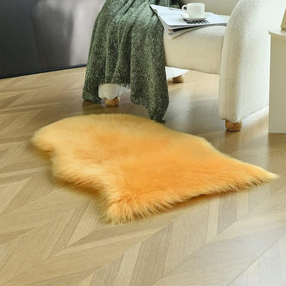 duduta Yellow Faux Sheepskin Throw Rug 2x3 ft, Fluffy Shag Fur Chair Cover Small Bedside Dorm Rug Non Slip Machine Washable