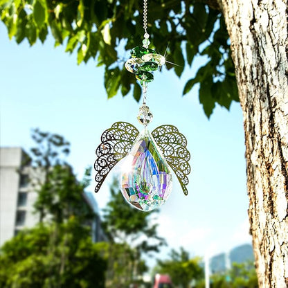 H&D HYALINE & DORA Metal Angel Wing Pendant with Rainbow Crystal Prisms Suncatcher Window Home Christmas Hanging Decor,Set 3pcs