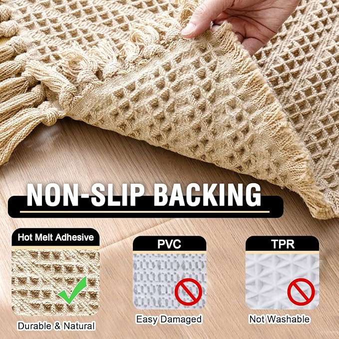 H.VERSAILTEX Waffle Bath Mat Super Absorbent Boho Bath Mat Non Slip Bath Rugs for Bathroom Floor Machine Washable Dry Fast Bathroom Rugs with Tassels, 20" x 32", Sand