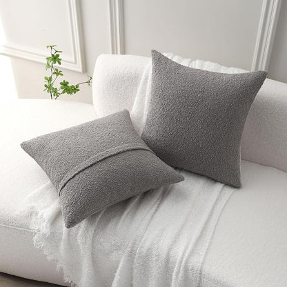 FUTEI Pack of 2 Light Grey Decorative Throw Pillow Covers 22x22 Inch Soft Cozy Solid Boucle Textured Cushion Case,Modern Home Decor for Couch Bed Living Room