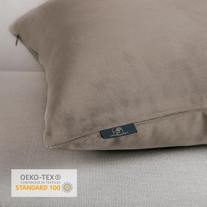Phantoscope Pack of 2 Velvet Decorative Throw Pillow Covers Soft Solid Square Cushion Case for Couch Taupe 18 x 18 inches 45 x 45 cm