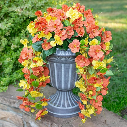 HyeFlora Hibiscus Fall Flowers Artificial Hanging Flowers Plants for Outdoors Autumn Decoration, 4pcs Silk Hibiscus Vines Realistic UV Resistant Faux Flowers for Outside Planters Yard Garden Home, Mix