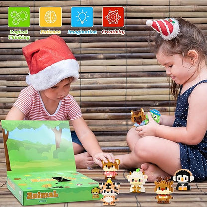 12 Days Advent Calendar 2025 Kids, 12 Packs Building Blocks Set, Advent Calendar 2025 Boys for 6+ Years Old, Christmas Gifts for Girls and Boys, Party Favors (Animals)