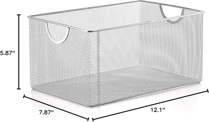 YBM Home Mesh Wire Storage Basket for Shelves, Pantry Organization, and Kitchen - Multipurpose Steel Wire Basket Holder Bin for Organizing Office Supplies, Household Toiletries and Laundry Supplies