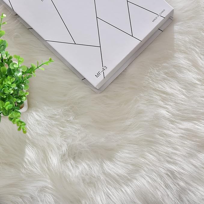 White Round Rugs 6.6ft Large Faux Sheepskin Washable Fur Area Rugs for Living Room Circle Shag Rugs for Bedroom Boho Nursery Rug