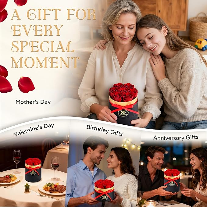 Roses Forever Flowers for Delivery - 7 Forever Preserved Roses in Box, Preserved Flowers Gifts Anniversary Birthday Gift for Mom Grandma Wife Women Valentines Rose Gift for Her Girlfriend