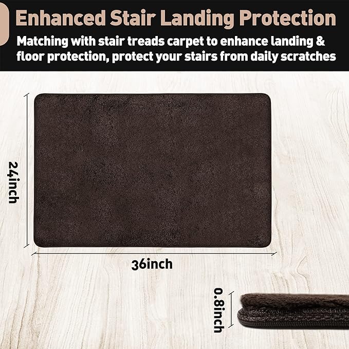 PURE ERA Carpet Stair Tread Landing Mat Area Rug Ultra Plush Shag Soft Non Slip Skid Resistant Tape Free Indoor Doormat Washable Reusable Dark Brown 2' X 3'