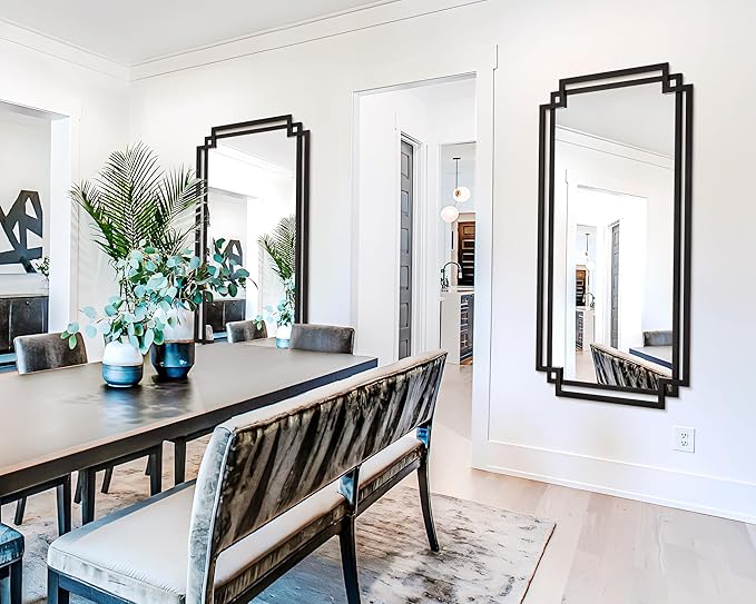 30" x 59" Large Wall Mirror for Decor, Black Decorative Mirror with Irregular and Rectangular Metal Frame, Black Large Bathroom Mirror Above Sink, Hang Vertically or Horizontally