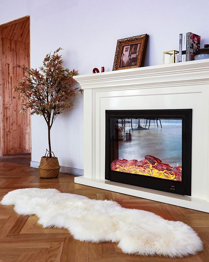WaySoft New Zealand Sheepskin Area Rug – Genuine Fluffy Wool, Multiple Sizes, Bedroom or Living Room Decor(2ft x 6ft,Ivory)