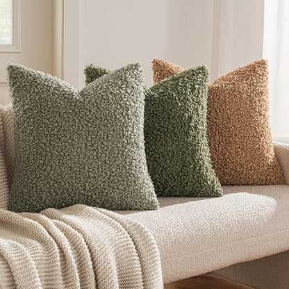 MIULEE Pack of 2 Throw Pillow Covers 20x20 Inch Brown Faux Fur Decorative Sherpa Pillow Covers Fuzzy Accent Soft Sheepskin Fleece Cushion Cases for Boho Home Decor Couch Living Room Bed