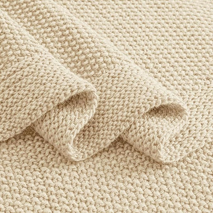 CozeCube Beige Throw Blanket for Couch, Soft Cozy Cable Knit Throw for Bed Sofa Living Room, Lightweight Warm Decorative Farmhouse Christmas Blanket, 50"x60", Light Beige