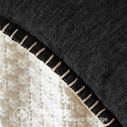 CaliTime Throw Pillow Covers Decorative 22 X 22 Inches Pack of 2 Cotton Thread Stitching Edges Solid Dyed Soft Chenille Cushion Cases for Couch Sofa Bed Living Room Farmhouse Black