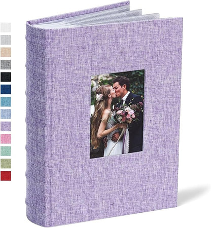 Vienrose Photo Album 4x6 300 Photos Linen Frame Cover with Memo Areas Photobook Large Capacity Slip-in Pictures Book for Wedding Baby Vacation, Purple
