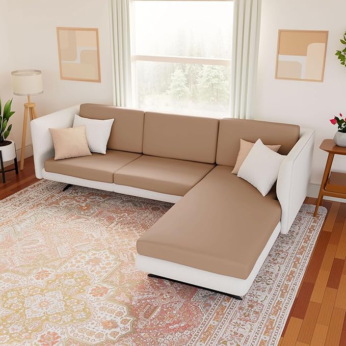hyha Waterproof Couch Cushion Covers, Sectional Sofa Slipcovers Washable, L Shape Chaise Dog Couch Covers for Sectional Sofa, Universal Furniture Protector (1 Piece for Chaise XL, Camel)