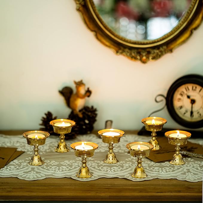 Sziqiqi Ghee Lamp Butter Lamp Holder Brass Diyas Diwali Candle Holder Tibetan Brass Oil Lamp Buddhist Altar Offering Supplies Pack of 12