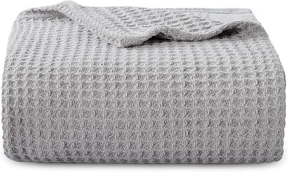 Bedsure Gentlesoft 100% Cotton Blanket Twin XL Size for College Dorm - Breathable and Soft, Waffle Weave Twin Blanket for Summer, Dorm Room Essentials, Grey, 66x90 inches