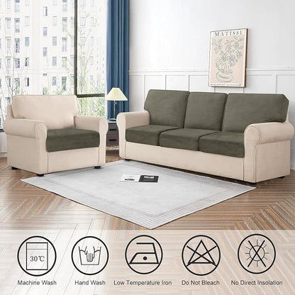 Couch Cushion Cover Velvet 1 Piece Seat Cushion Cover Stretch Armchair Cover Separate Sectional Sofa Slipcovers Furniture Protector (1-Seater or Sofa Backrest, Olive Green)