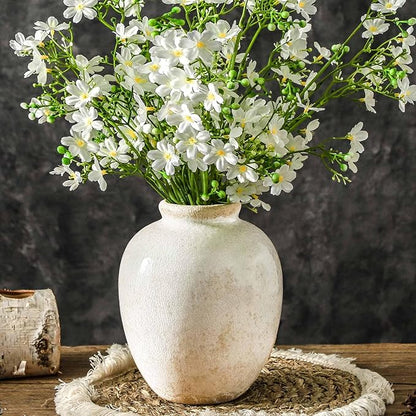 Ceramic Rustic Vase, White Vintage Flower Decorative Vase Chinoiserie Decor Rustic Farmhouse Retro Floral Vases for Table Bookshelf Mantel Kitchen Living Room Office - 7.8inch White