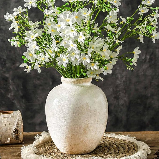 Ceramic Rustic Vase, White Vintage Flower Decorative Vase Chinoiserie Decor Rustic Farmhouse Retro Floral Vases for Table Bookshelf Mantel Kitchen Living Room Office - 7.8inch White