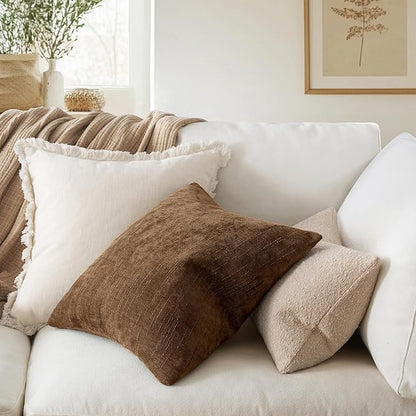 MIULEE Pack of 2 Decorative Throw Pillow Covers Soft Chenille Throw Pillows Solid Neutral Farmhouse Textured Cushion Covers for Couch Sofa Bedroom Living Room 20x20 Inch,Honey Brown