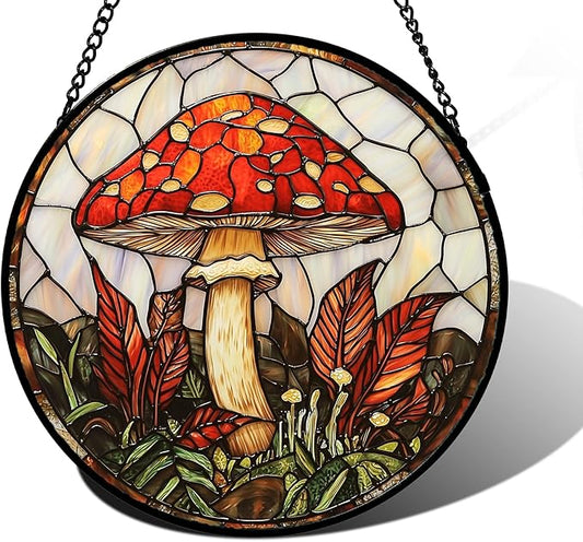 DASTOLL Stained Glass Window Hanging, Big Red Mushroom Suncatcher for Doors Home Sun Catchers Decoration and Christmas, Mother's Day Birthday Gifts for Women, Men, and Mom 9.8 in