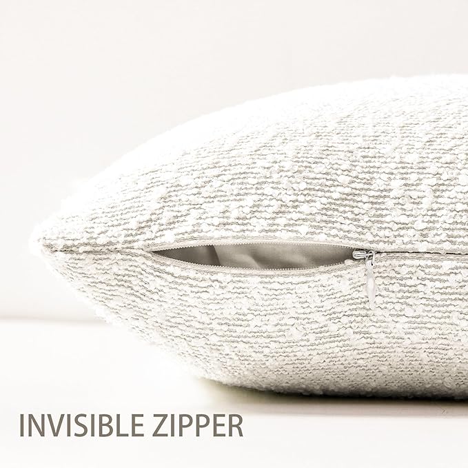 Boucle Decorative Throw Pillow Covers for Couch Set of 2, 16x16 inches, White