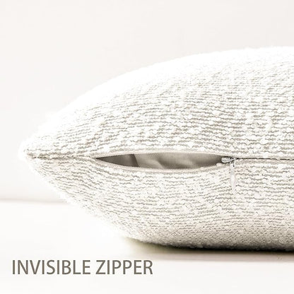 Boucle Decorative Throw Pillow Covers for Couch Set of 2, 18x18 inches, White