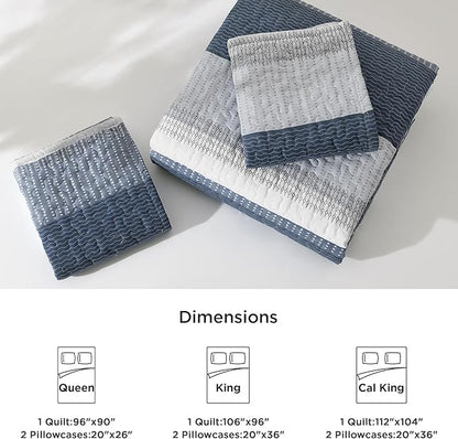 Litanika California King Quilt Set Navy Blue, Stripe Bedspread Coverlet 3 Pieces, Lightweight Quilted Bedding Set for All Season(1 Quilt, 2 Pillowcases)