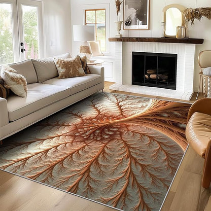 Abstract Art Rug 4x6, Washable Fractal Rugs for Living Room Bedroom, Contemporary Aesthetic Area Rug for Home Decor, Non Slip Backing Floor Carpet with Gripper - 4 x 6 ft