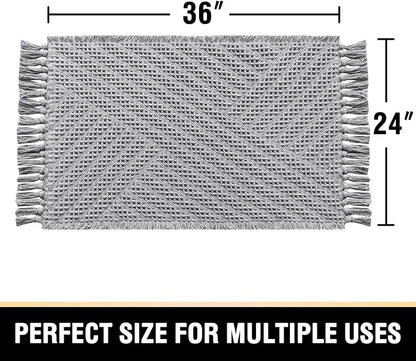 H.VERSAILTEX Waffle Bath Mat Super Absorbent Boho Bath Mat Non Slip Bath Rugs for Bathroom Floor Machine Washable Dry Fast Bathroom Rugs with Tassels, 24" x 36", Dove