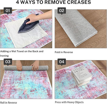 Modern Abstract 2x3 Girls Room Rug, Machine Washable Blush Pink Sky Blue Small Area Rug Thin Kitchen Mat Non-Slip, Print Faux Wool Soft Floor Carpet for Girl Women's Bedroom Entryway Bedside