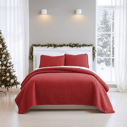Southshore Fine Living, Inc. Full/Queen Quilt Bedding Set, Microfiber Quilts Queen Size, Coverlet, Stain & Pet Hair Resistant Bedding, Full Size Bedspread with 2 Pillow Shams, Chili Pepper Red