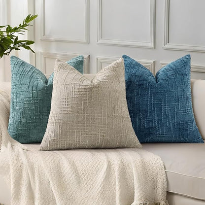 decorUhome Spring Navy Blue Chenille Throw Pillow Covers 20x20 Set of 2 Textured Slubby Couch Pillow Covers Farmhouse Accent Modern Neutral Decorative Pillow Cases for Bed Sofa Living Room
