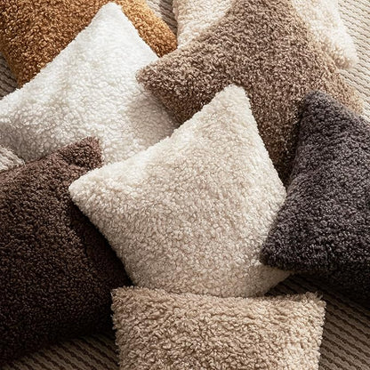 Foindtower 2 Pieces 26x26 Inch Cream Beige, Faux Fur Throw Pillow Cover Accent Sherpa Furry Pillow Covers Fuzzy Soft Pillowcases Cozy Sheepskin Decorative Fleece Cushion Case for Bed Couch Living Room