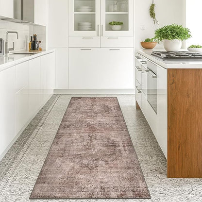 Farmhouse 2x6 Hallway Runner Rug Non Slip, Machine Washable Red Brown Rugs for Kitchen, Bathroom, Entrance Indoor, Low Pile & Soft Stain Resistant Terracotta Carpet