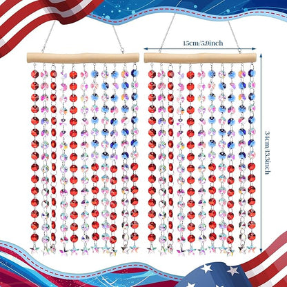 Suncalla 2 Pcs 4th of July Crystal Suncatcher American Flag Wind Chime with Chain Patriotic Window Decor Red Blue and White USA Hanging Making Rainbow Prism for 250th Anniversary Garden Home Gift
