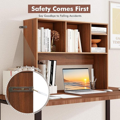 Tangkula Desktop Bookshelf, Countertop Storage Hutch with 4 Shelves for Computer Desk, Desktop 2-Tier Display Rack, Multipurpose Wood Desk Hutch Storage Organizer for Dorm Office Home (Walnut)