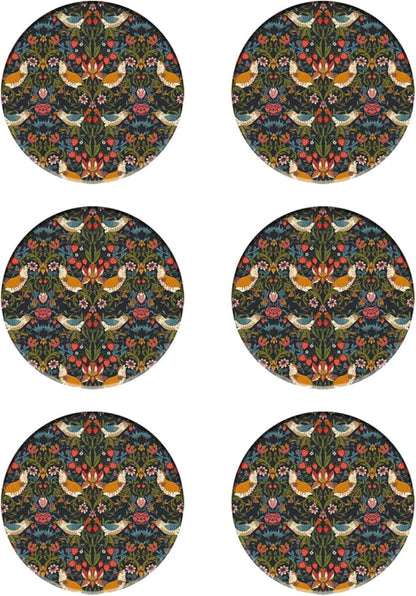 Coasters Set of 6 Strawberry Thief Pattern Ceramic Drink Coaster with Cork Base Modern Style Coasters for Mugs and Cups Office Kitchen 4 in
