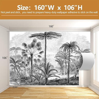 Tropical Forest Wall Mural Black Palm Tree Wallpaper Mural for Living Room Bedroom（Not Peel and Stick）