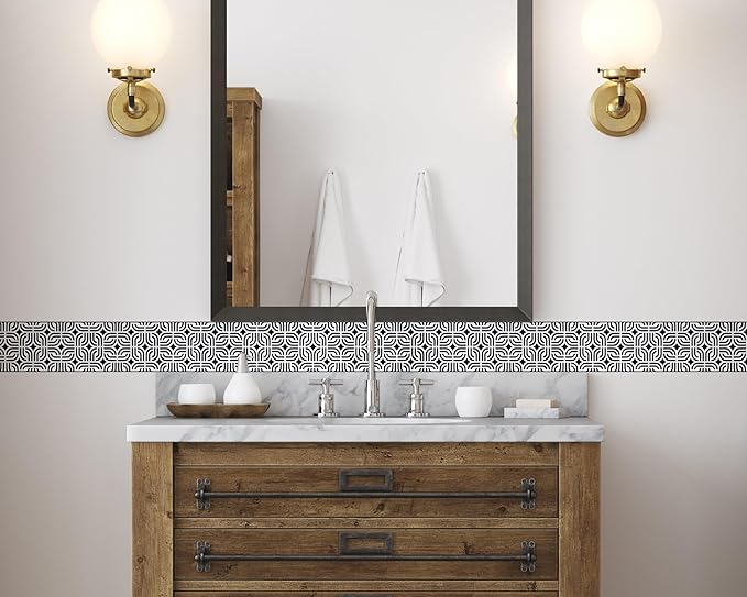FLFK Mirror Frame Border - Black and White Peel and Stick Wall Borders Wallpaper Decal Trim Tape Geometric Pattern 4" x 240"