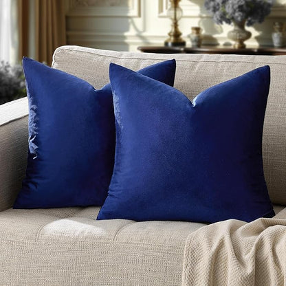 GIGIZAZA Decorative Throw Pillow Covers 16x16,Set of 2 Royal Blue Square Couch Pillow Covers,Velvet Sofa Boho Cushion Pillows