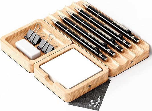 Modular Office Desk Organizer Tray Set - Solid Wood Desk Tray with Felt Lining - Desktop Organizer Wood Desk Accessories - Set A